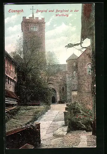 AK Eisenach, Burghof und Bergfried in der Wartburg