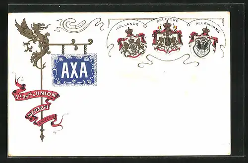 AK AXA-Bank, Wappen von Hollande, Belgique & Allemagne, Ste. Anonyme l'Union, Merxem, Anvers