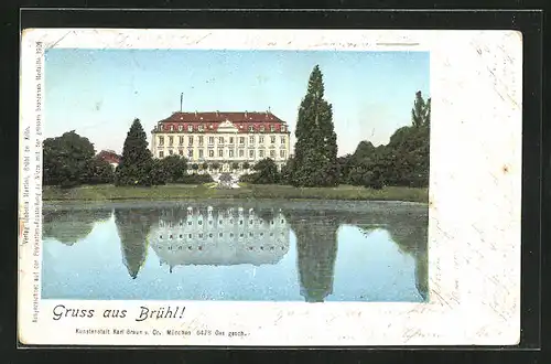 Goldfenster-AK Brühl, Schloss mit leuchtenden Fenstern