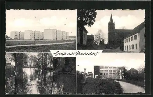 AK Berzdorf, Ortsansicht mit Kirche, Flusspartie