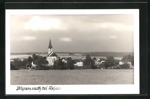 Foto-AK Pilgramsreuth b. Rehau, Ortsansicht mit Kirche