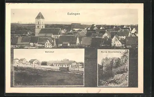 AK Eutingen bei Horb, Teilansicht, Bahnhof, Ruine Stanfenberg