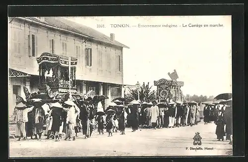 AK Tonkin, Enterrement indigène, Le Cortège en marche