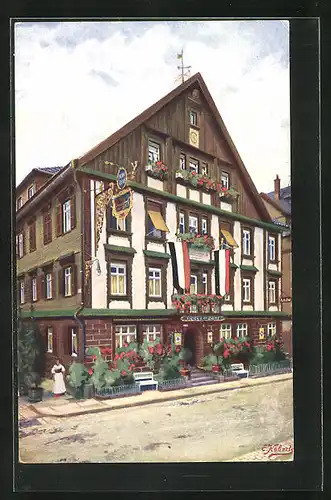 Künstler-AK Freudenstadt, Hotel Post von W. Luz