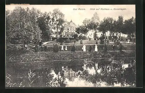 AK Bad Polzin, Blick auf Kurhaus und Kuranlagen