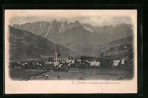 Relief-AK St. Johann /Pongau, Kirche gegen Tännengebirge