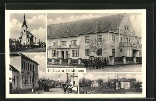 AK Luzice u Hodonina, Turnhalle, Kirche, Ortspartie