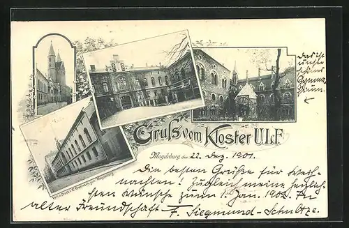 AK Magdeburg, Kloster U.L.F., Strassenpartie, Kirche