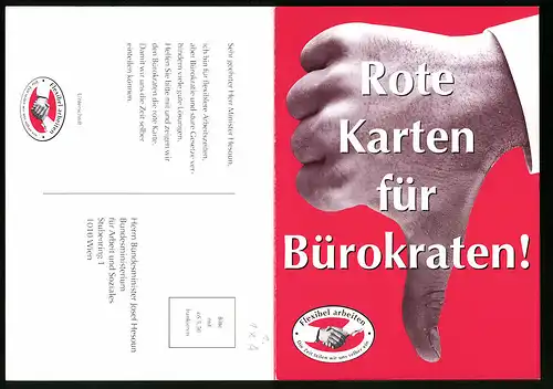 Klapp-AK Rote Karte für Bürokraten!, Aktionskarte für Fexible Arbeitszeiten an den Bundesminister für Arbeit & Soz. Aut