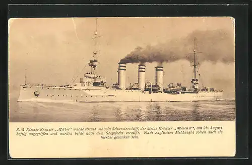 AK Helogoland, Kriegsschiff S. M. Köln und sein Schwesterschiff Mainz sollen 1914 gesunken sein