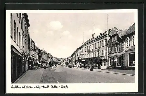 AK Mölln i. Lbg., Strasse mit Hotel Stadt Hamburg und Geschäften