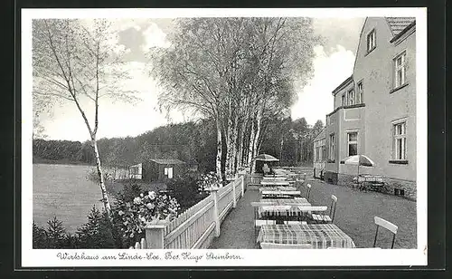 AK Linde b. Löwenberg, Gasthaus am Linde-See v. Hugo Steinborn