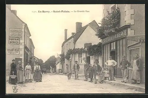 AK En Berry /Saint-Palais, La Grande Rue, Cafe du Commerce