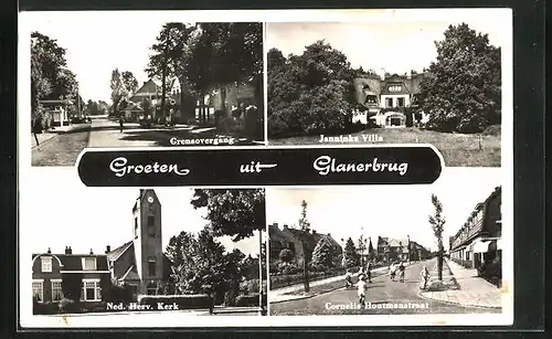 AK Glanerbrug, Grensovergang, Janninks Villa, Ned. Herv. Kerk, Cornelia Houtmannstraat