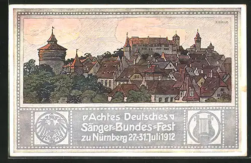 Künstler-AK Nürnberg, 8. Deutsches Sänger-Bundes-Fest 1912, Totalansicht der Stadt