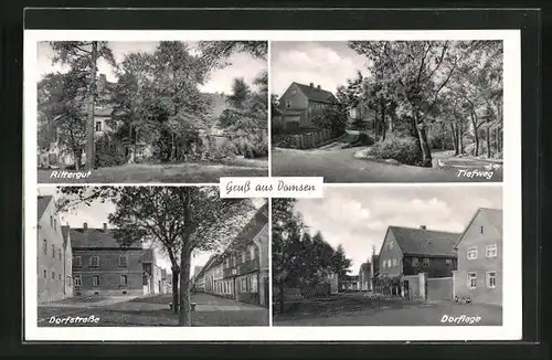 AK Domsen, Rittergut, Tiefweg, Dorfstrasse, Dorflage