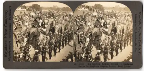 Stereo-Fotografie Keystone View Co., Meadville / PA., Ansicht Delhi, eingeborene Prinzen im Gross Staat Eingang, Elefant