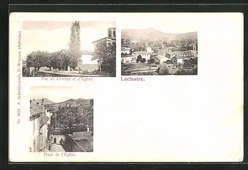 AK Piegros-la-Clastre, Vue du Clocher et d`Église, Place de l`Église, Panorama