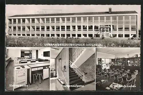 AK Weilheim, Verbandsberufsschule, Innenansicht Elektro-Küche, Treppenaufgang