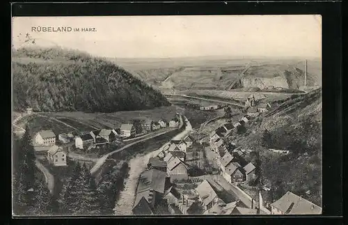 AK Rübeland / Harz, Totalansicht mit umliegenden Hügeln und Feldern