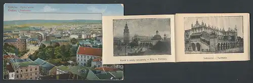 Leporello-AK Krakau-Krakow, Ring und Rathaus, Tuchhalle, Bahnhof