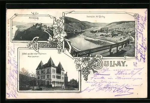 AK Bullay, Hotel zu den vier Thürmen, Marienburg, Panorama