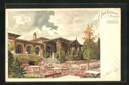 Lithographie Magdeburg, Park-Restaurant Herrenkrug