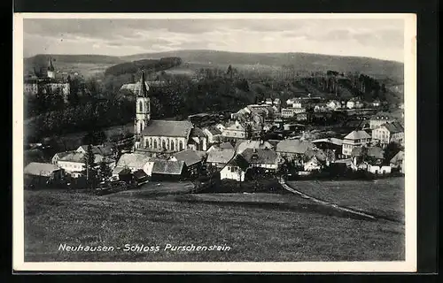 AK Neuhausen, Ortsansicht mit dem Schloss Purschenstein