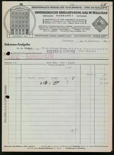 Rechnung Hannover 1939, Unterelbsche Einkaufs-Kom.-Ges. W. Wallstab, Frontfasade des Textilhaus