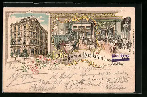 Lithographie Magdeburg, Restaurant Reichskanzler von Max Beyer