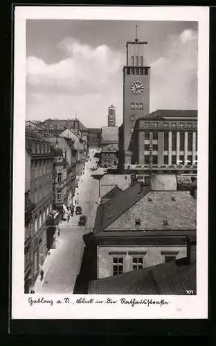 AK Gablonz / Jablonec Nad Nisou, Blick in die Rathausstrasse