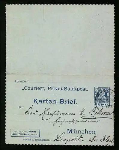 Klapp-AK München, Courier, Private Stadtpost, Karten-Brief