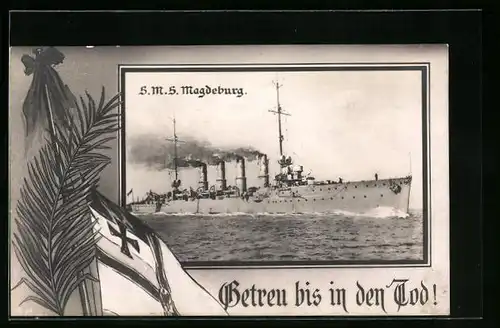 AK Kriegsschiff S. M. S. Magdeburg in voller Fahrt