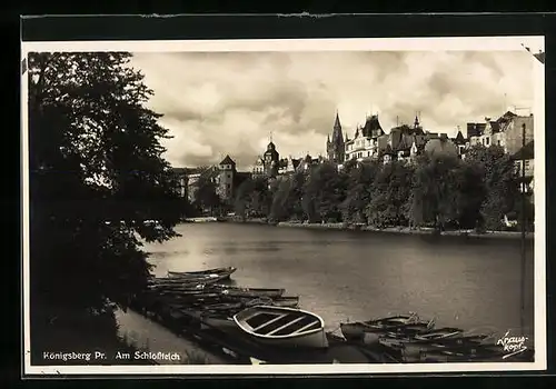 AK Königsberg i. Pr., Am Schlossteich mit Booten