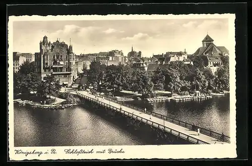 AK Königsberg, Schlossteich mit Brücke