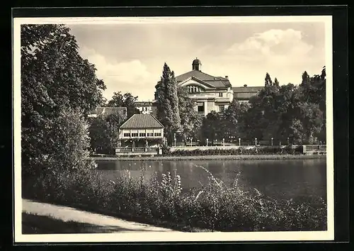 AK Königsberg, Uferpartie mit Stadthalle