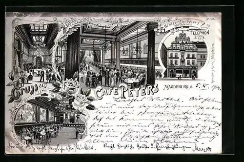 Lithographie Magdeburg, Café Peters, Innenansichten