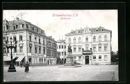 AK Crimmitschau, Marktplatz mit Denkmal