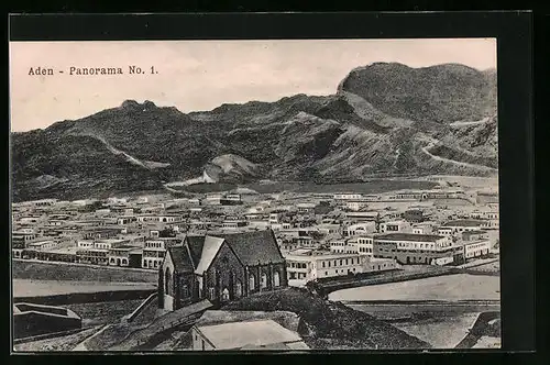 AK Aden, Panorama view of the town, Church at the foreground