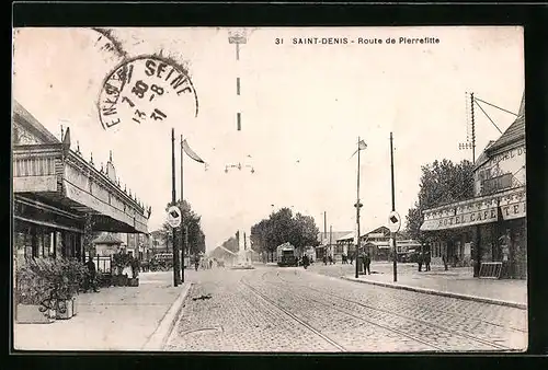 AK Saint-Denis, Route de Pierrefitte, Strassenbahn