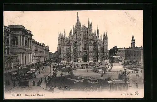 AK Milano Piazza del Duomo, Strassenbahn