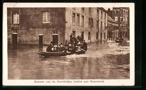 AK Roermond, Watersnood 1925-26, Bezoek van de Koninklijke familie, Hochwasser