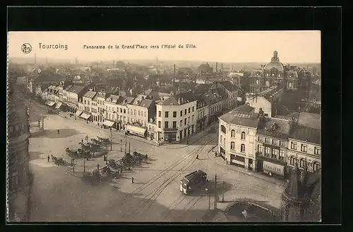 AK Tourcoing, Panorama de la Grand'Place, Tramway