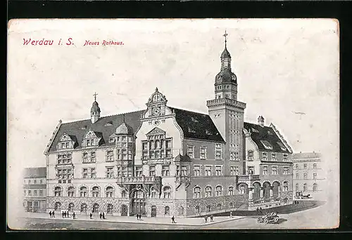 Künstler-AK Werdau i. S., Neues Rathaus