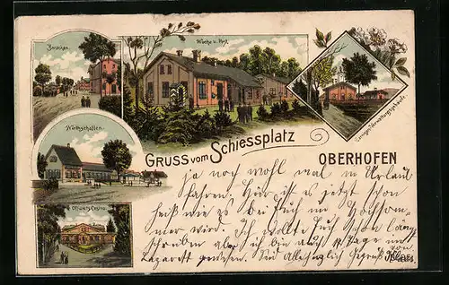 Lithographie Oberhofen, Schiessplatz, Wache und Post, Offizierscasino