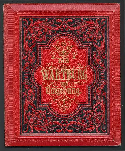 Leporello-Album Wartburg udn Umgebung, 29 Lithographie-Ansichten, Ritterhof, Landgrafenhaus, Karlsplatz mit Strassenbahn