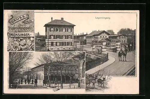 AK Münsingen, Truppenübungsplatz, Lagereingang, Strassenpartie