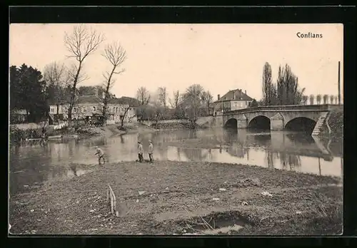 AK Conflans, Flusspartie mit Brücke