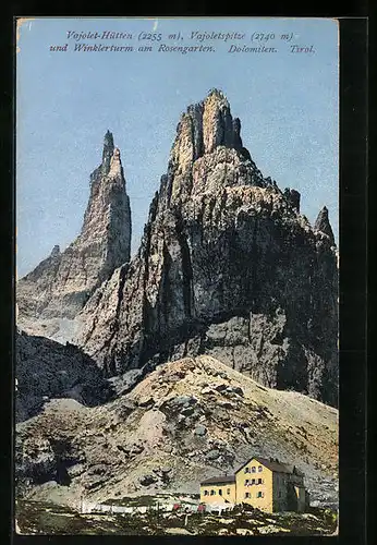 AK Vajolet-Hütten mit Vajoletspitze und Winklerturm am Rosengarten