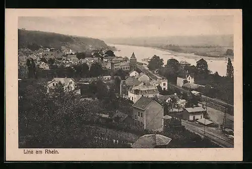 AK Linz /Rhein, Flusspartie mit Stadtansicht